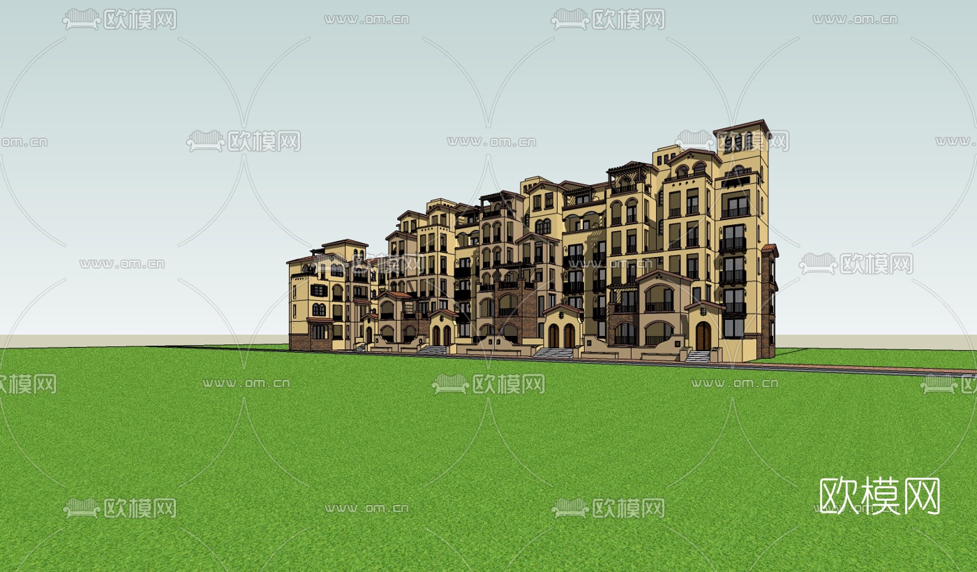 欧式公寓楼su模型下载（渲染图2）