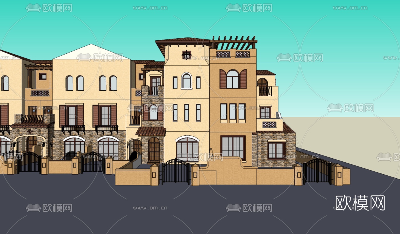 欧式连排别墅su模型