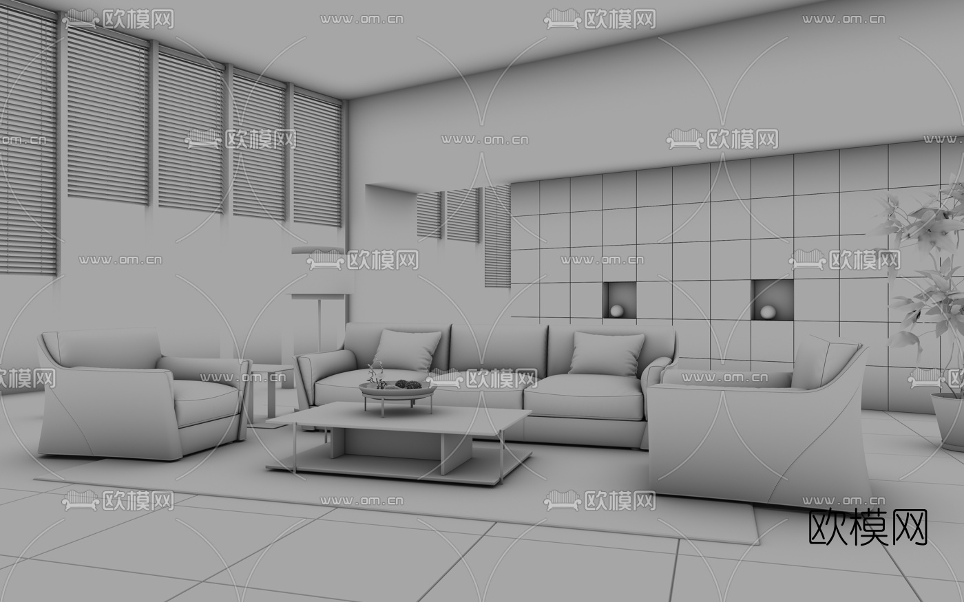 意大利FORTOLI品牌 现代组合沙发茶几3D模型下载（渲染图3）