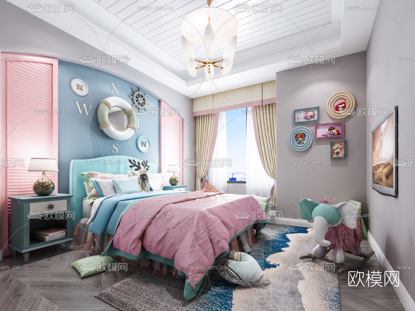 地中海风格儿童房卧室3D模型下载