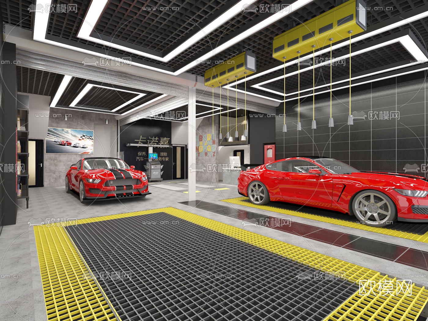 工业风洗车店汽车维修店3d模型