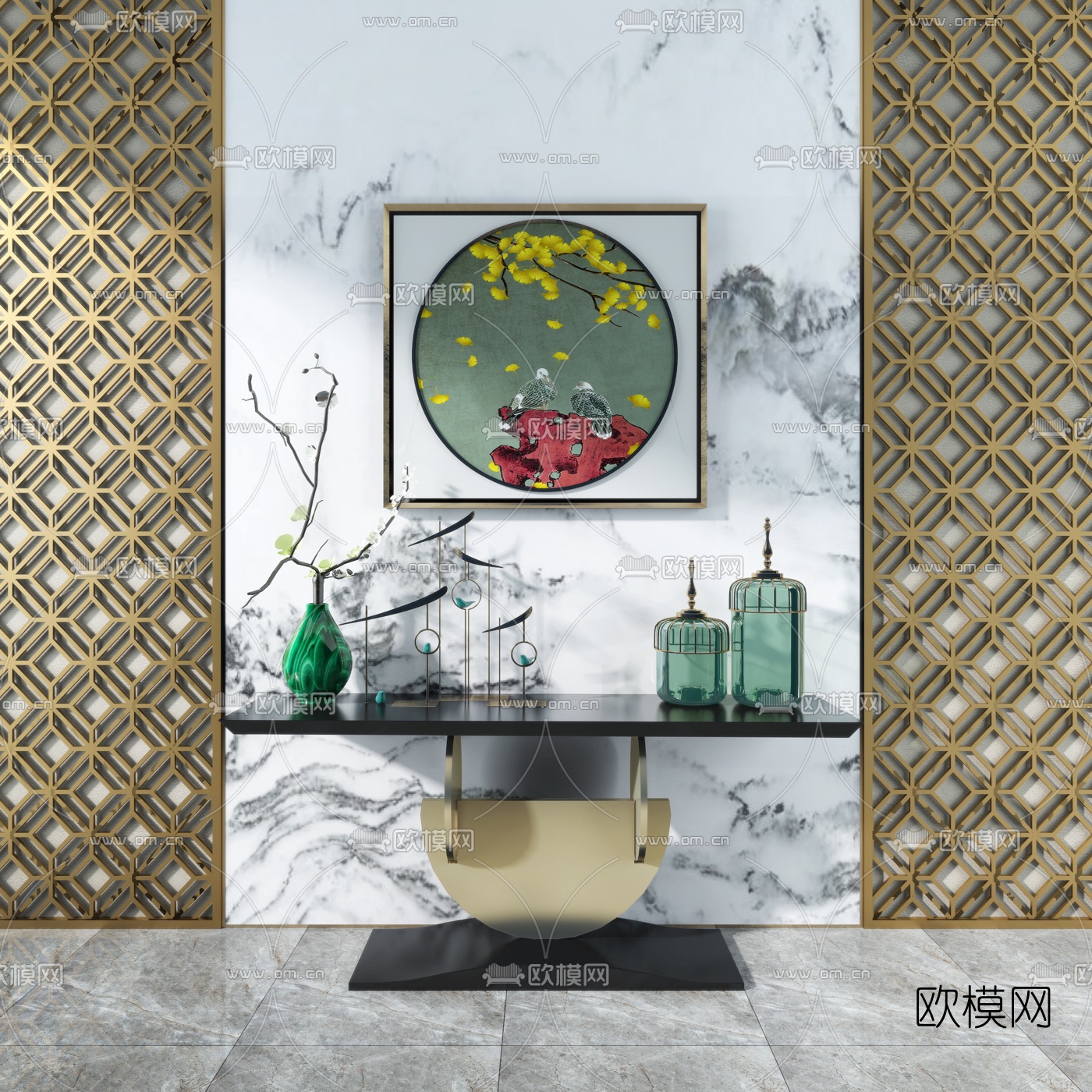 新中式金属端景台3d模型