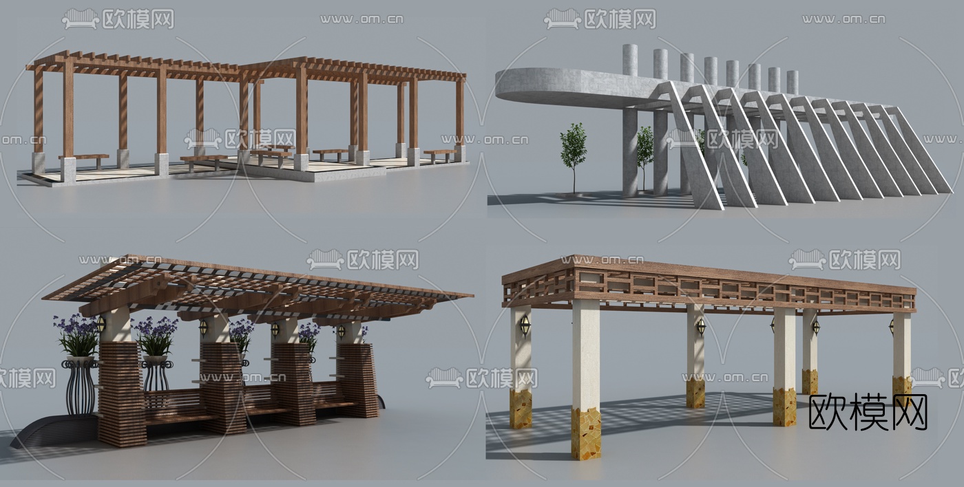 现代廊架长廊葡萄架3d模型