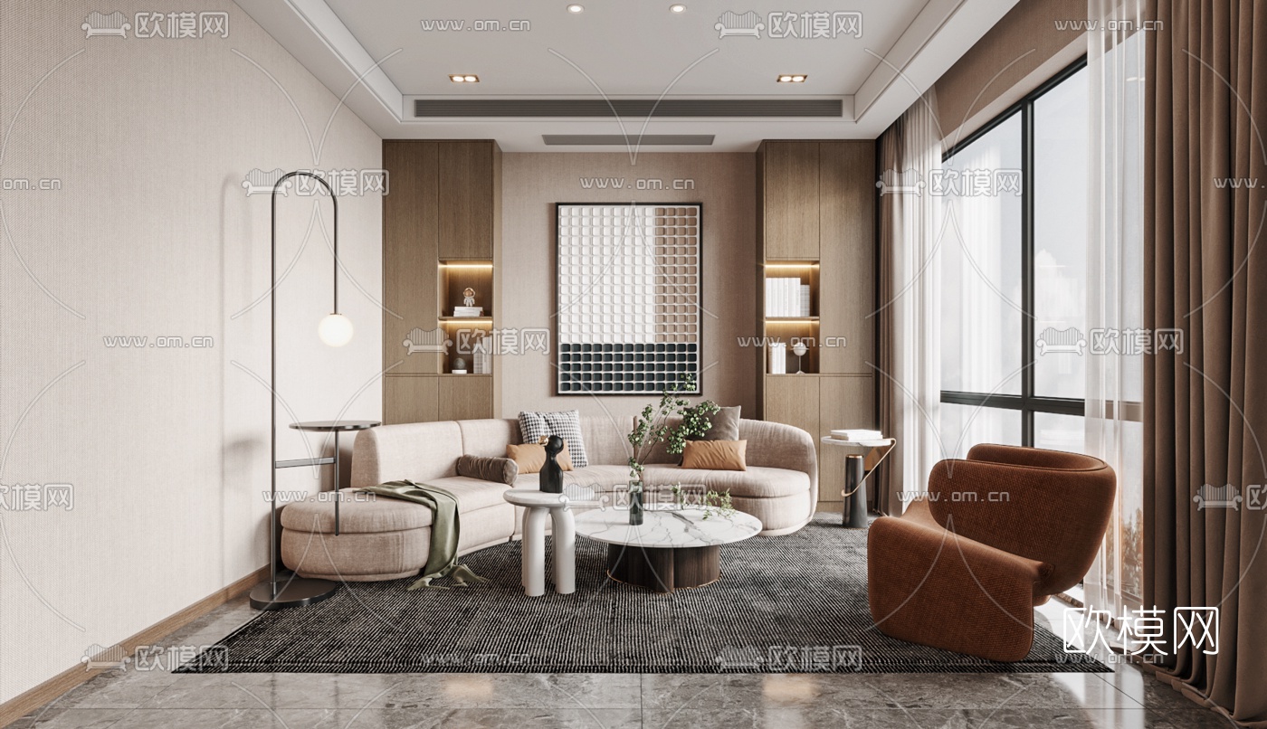 现代公寓卧室3d模型下载（渲染图2）