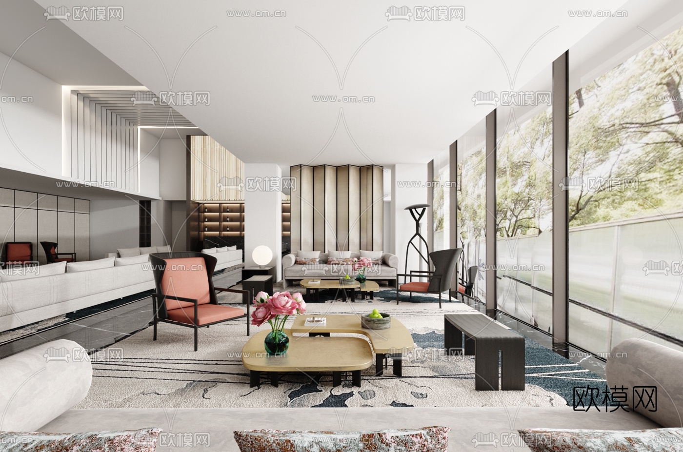 矩阵纵横设计 新中式售楼处洽谈区3d模型下载