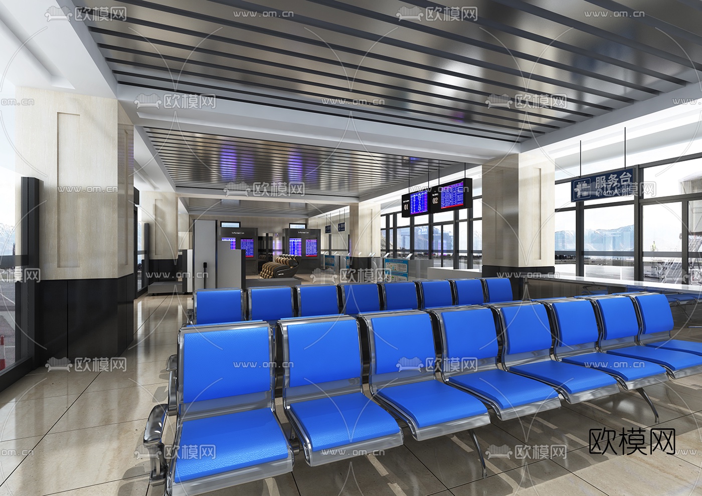 现代车站候车室3d模型下载