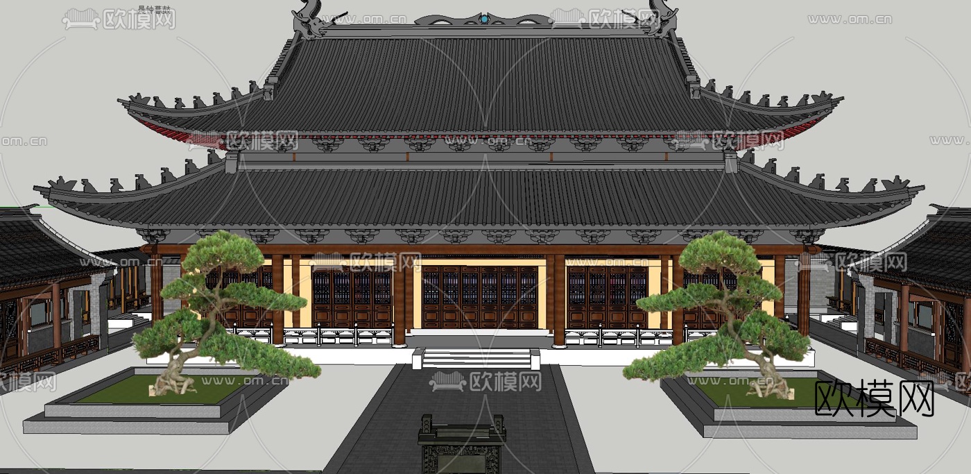中式寺院su模型