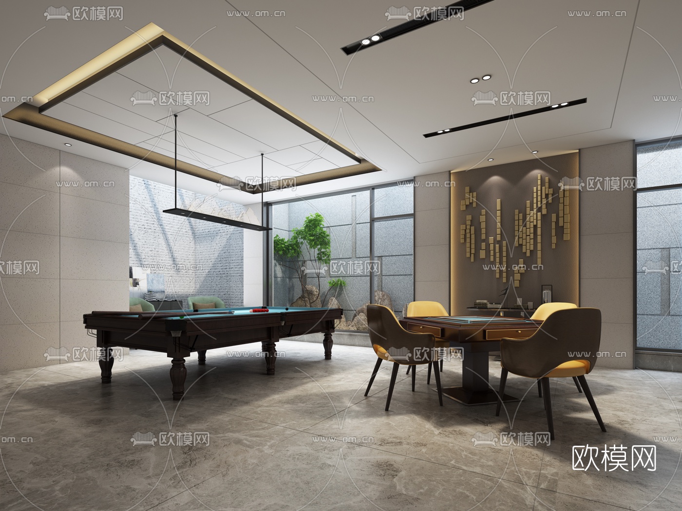 现代地下棋牌娱乐室3D模型-免费3dmax模型库-欧模网