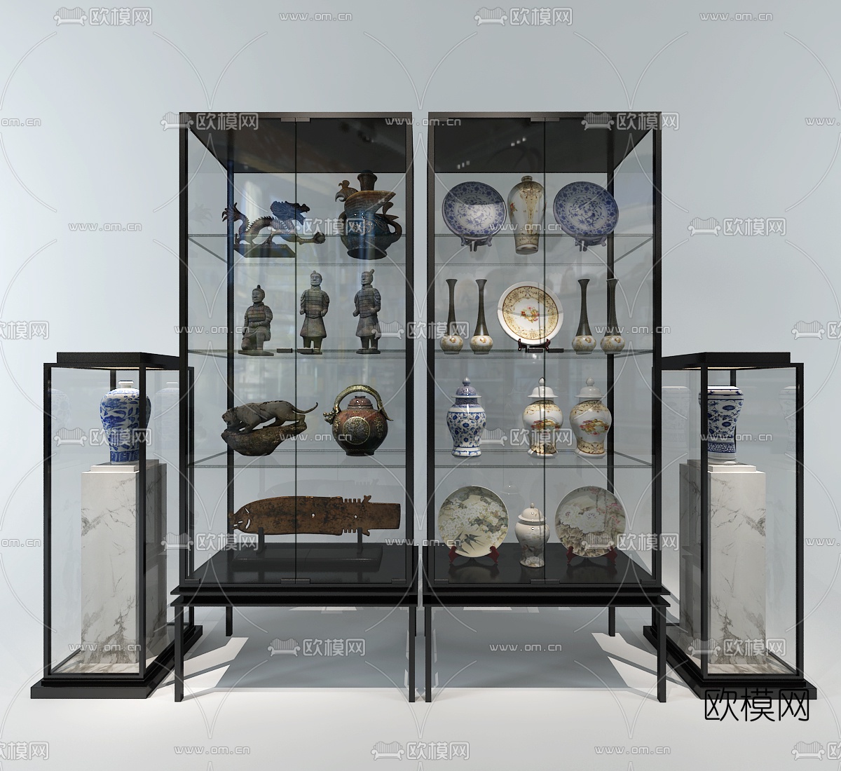 新中式文物展示柜3d模型下载（渲染图1）