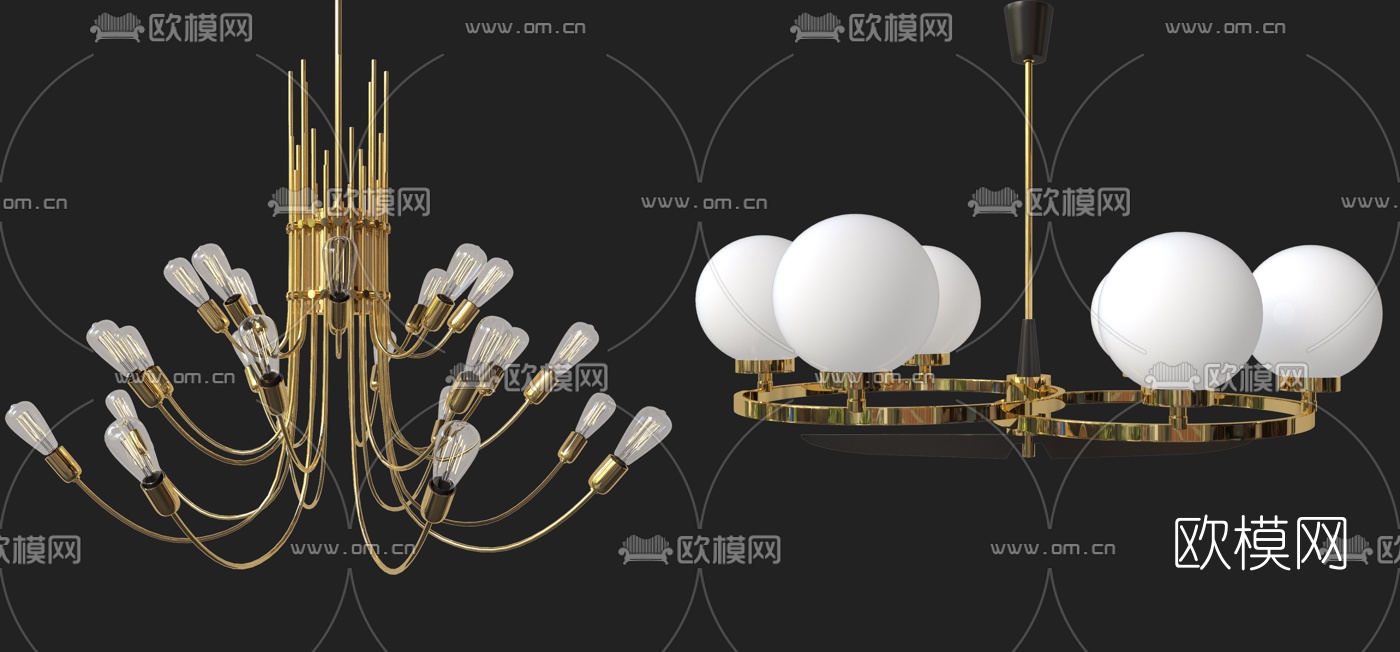 现代轻奢金属多头吊灯3d模型