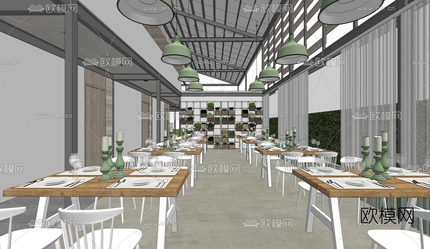 工业风民宿餐厅su模型下载（渲染图4）