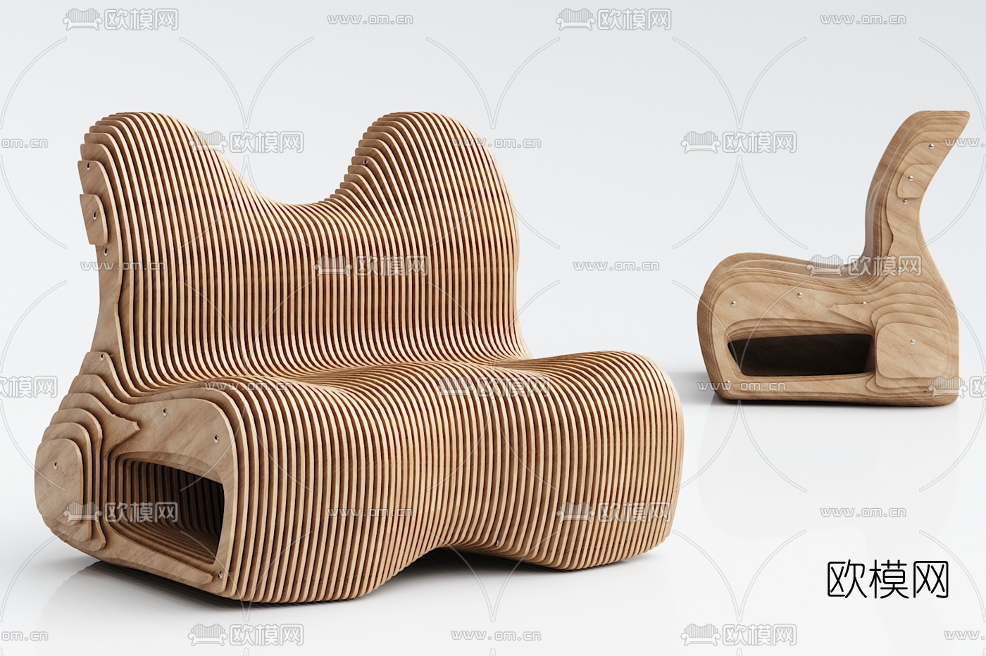 现代实木户外椅3d模型下载