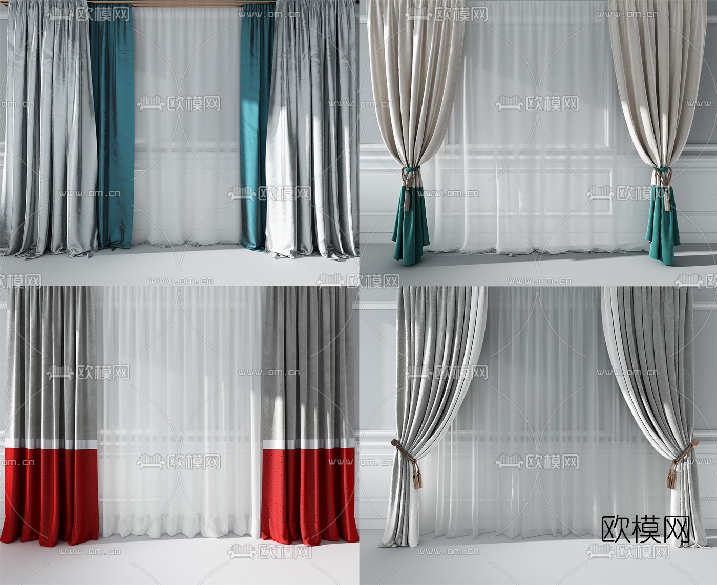 现代布艺窗帘组合3D模型下载（渲染图5）