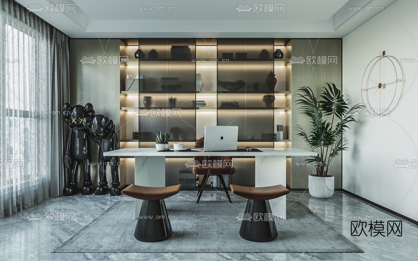 现代书房3d模型下载