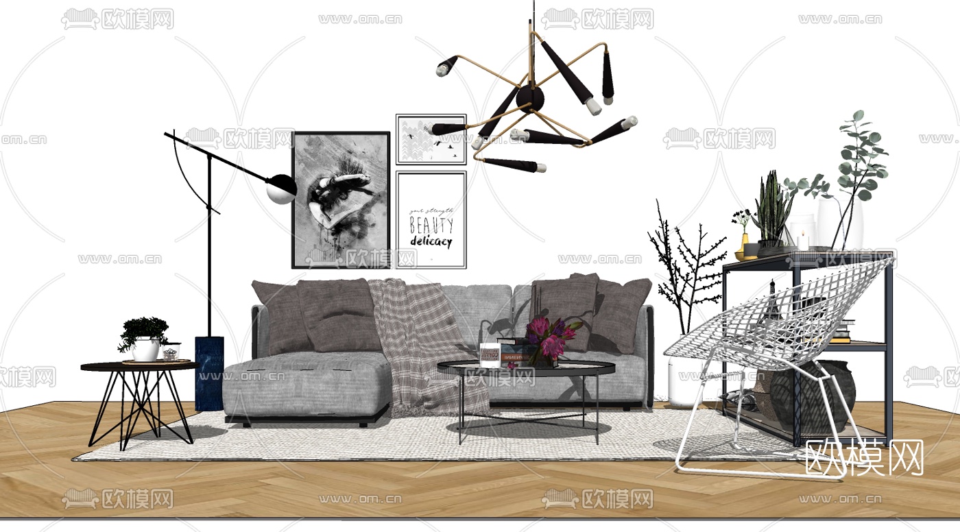 北欧沙发组合su模型下载