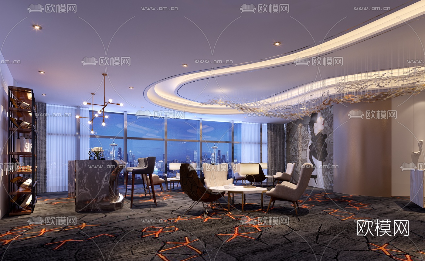 工业风美容整形医院前台大厅3D模型