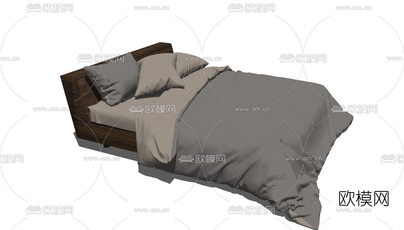 现代双人床免费su模型下载（渲染图4）