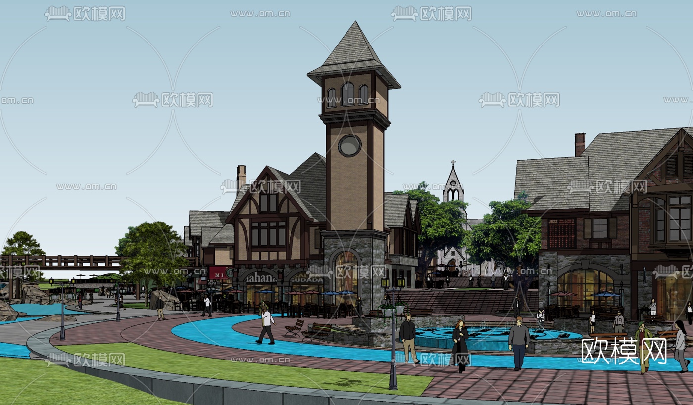 欧式风情商业街规划su模型下载（渲染图2）