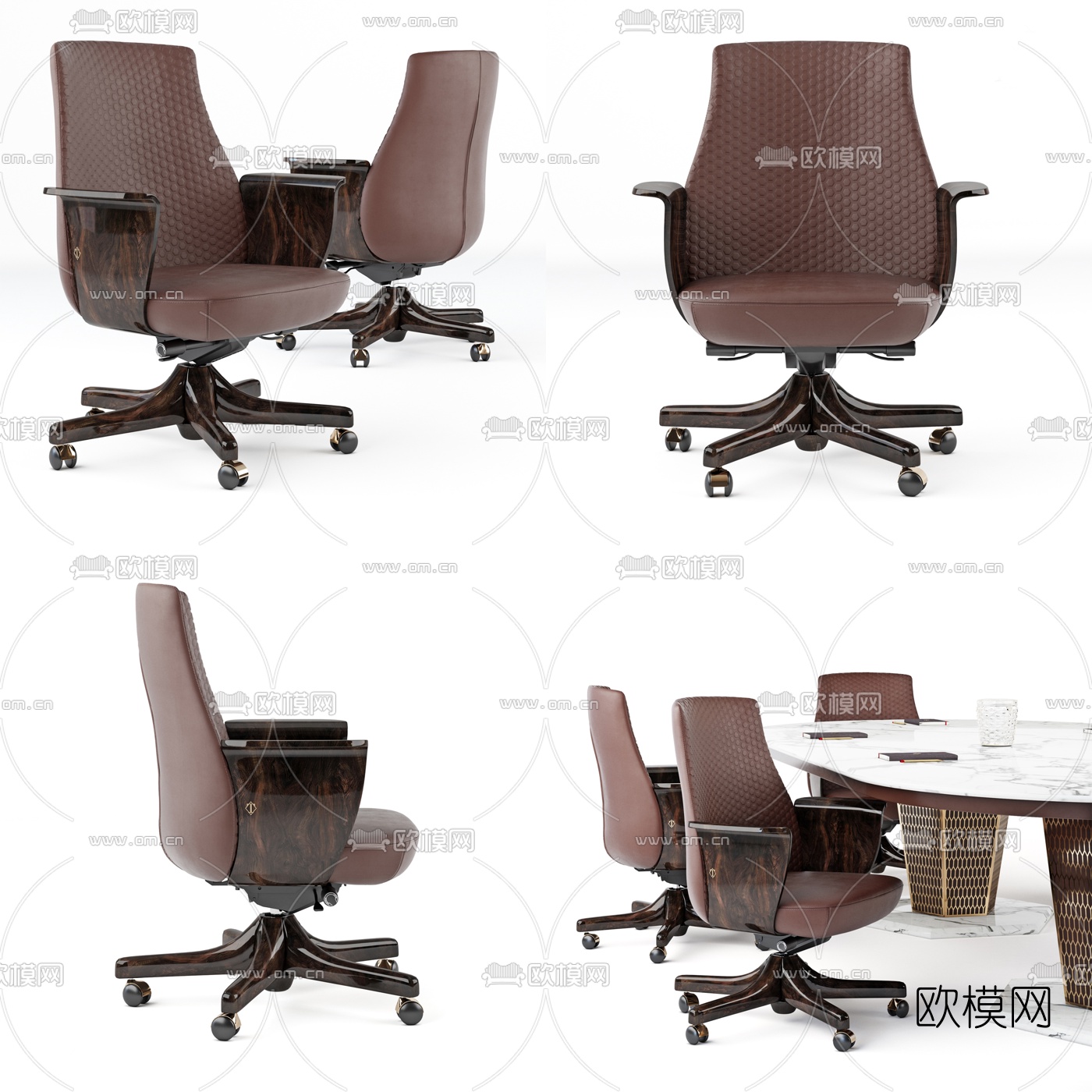 现代轻奢会议桌办公椅3d模型下载（渲染图2）