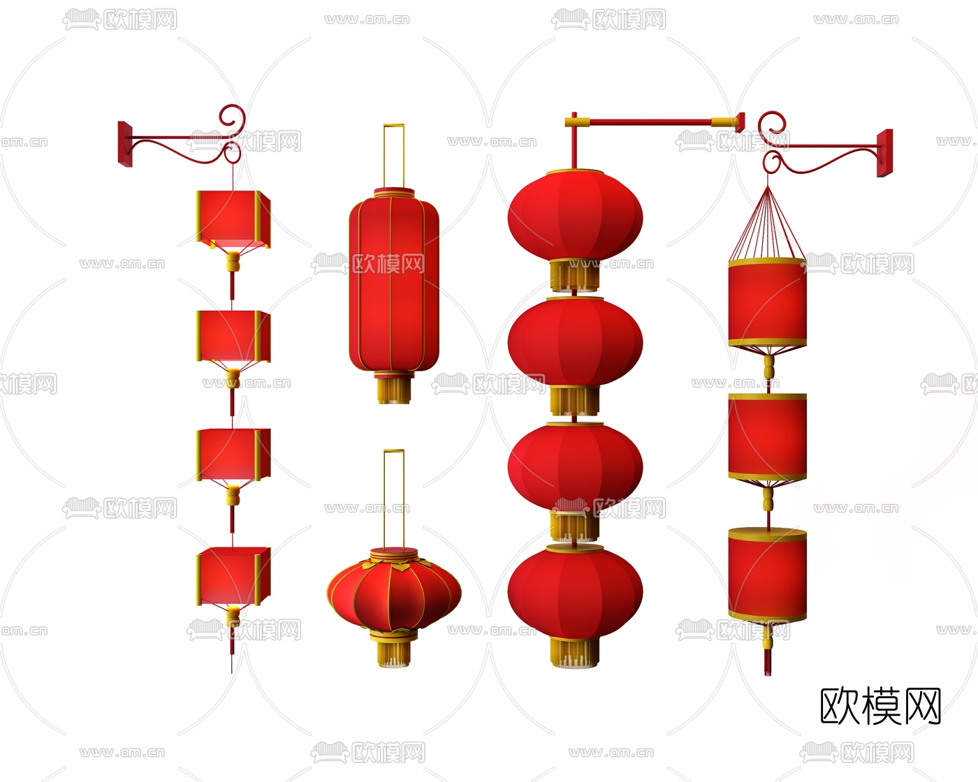 中式红灯笼装饰灯组合3d模型