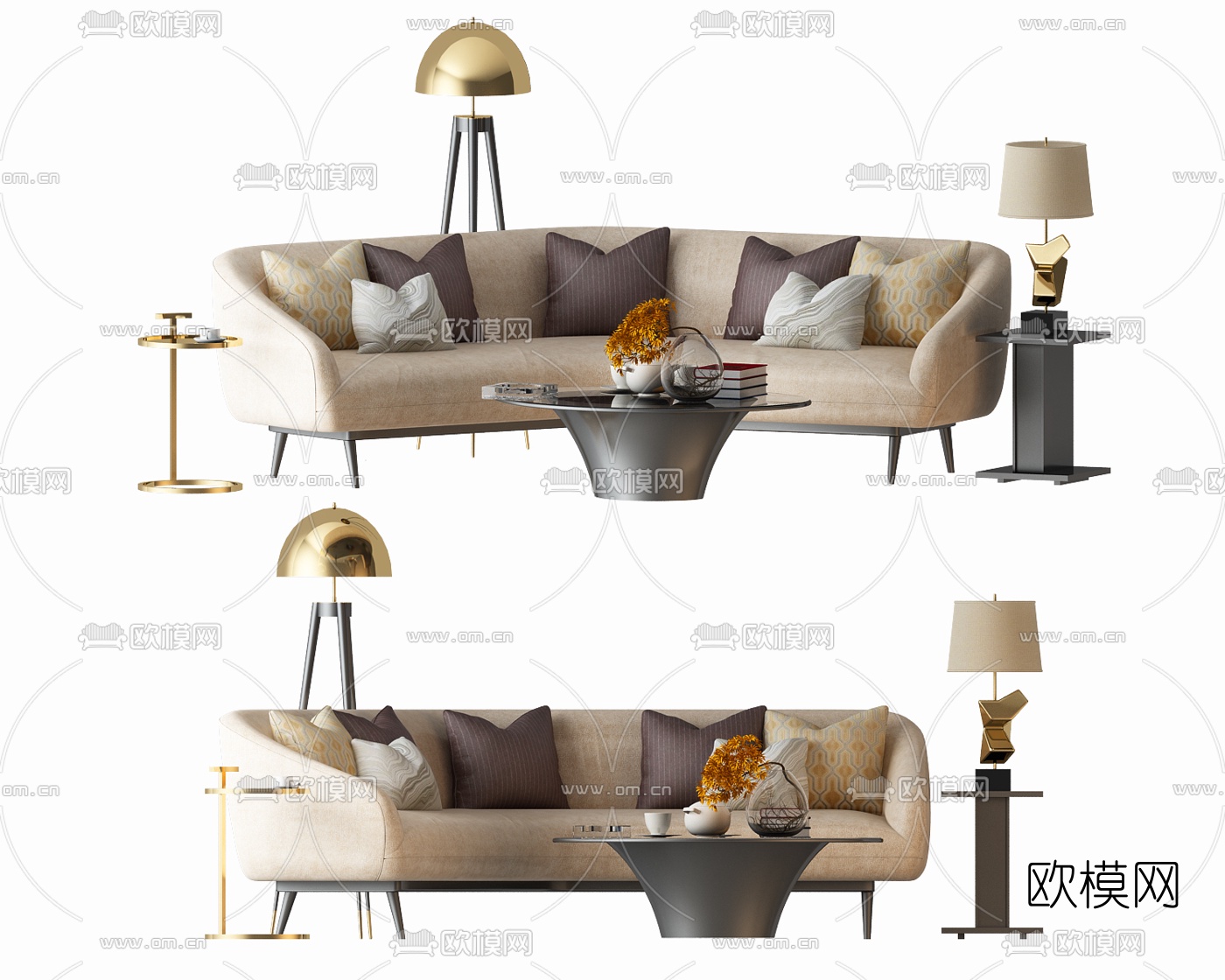 后现代布艺多人沙发3d模型下载