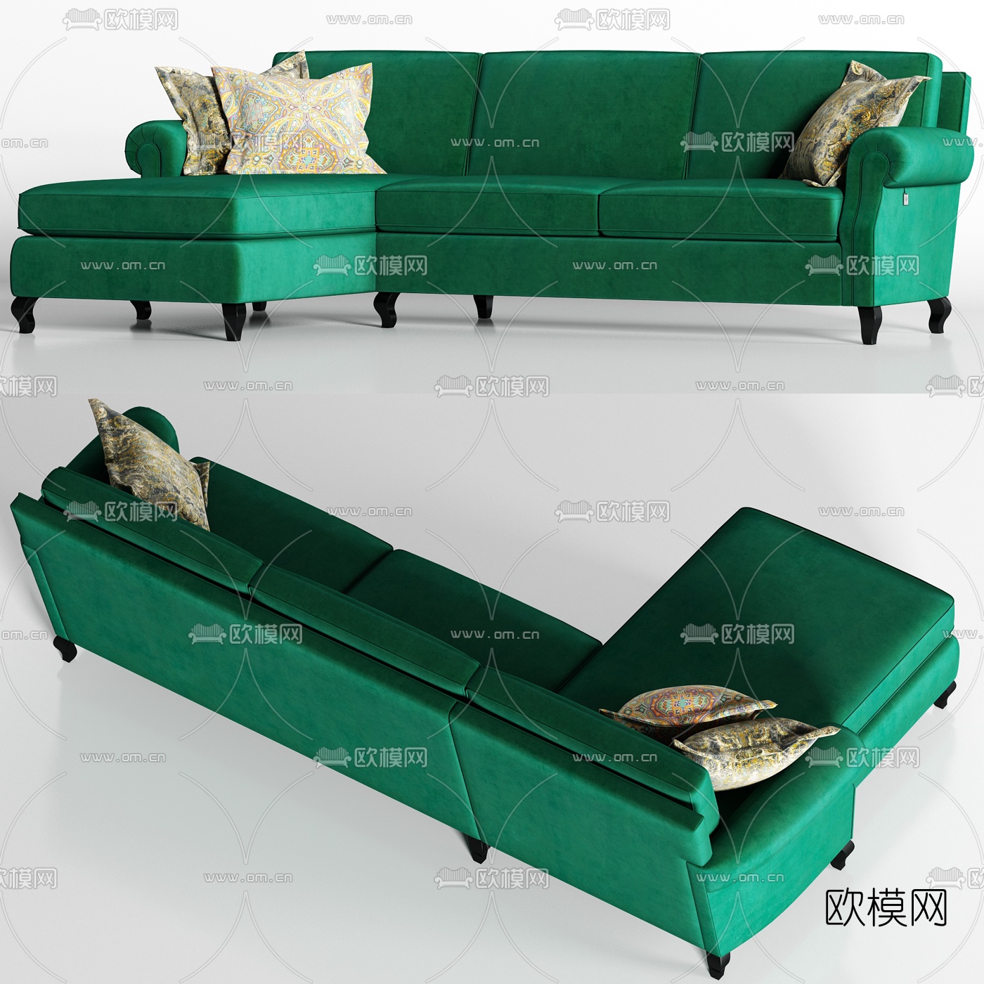 简欧布艺转角沙发3D模型-免费3dmax模型库-欧模网