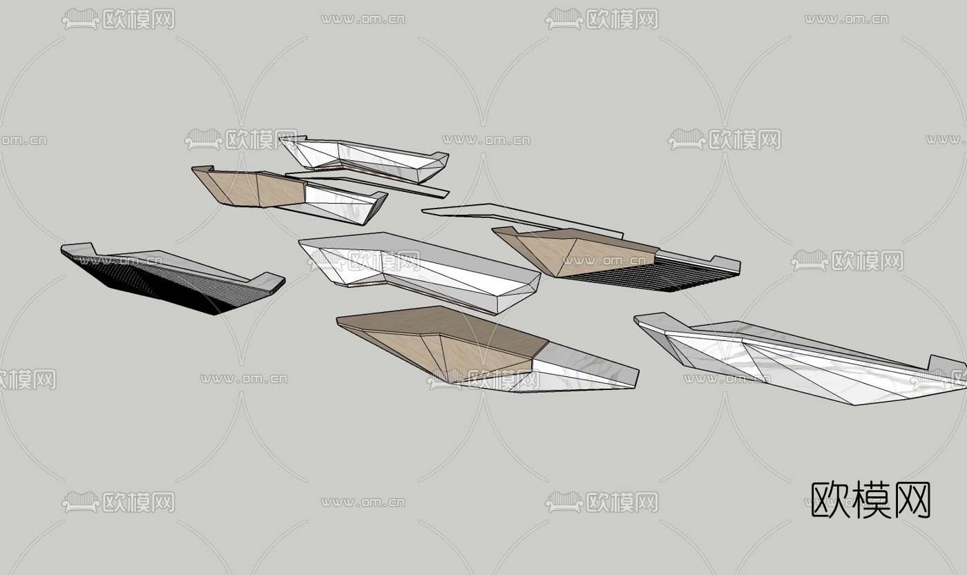 现代异形前台接待台su模型下载（渲染图1）