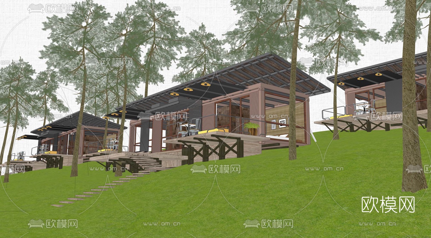 现代民宿酒店外观su模型下载（渲染图2）