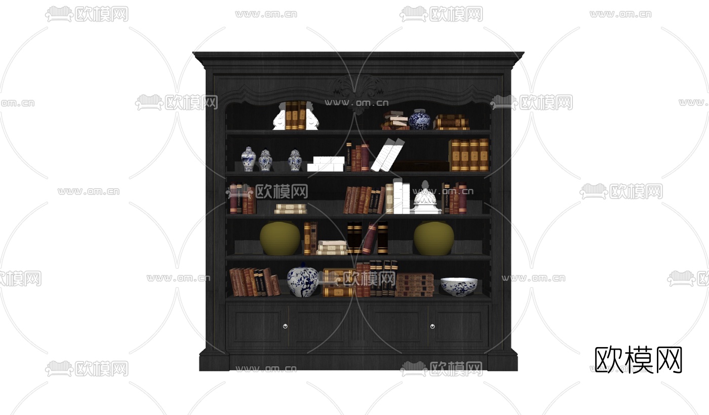 欧式实木书柜su模型下载（渲染图2）