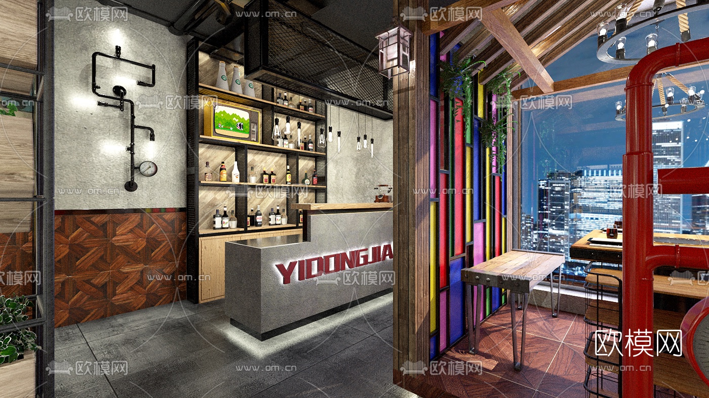 工业风串串火锅店su模型下载（渲染图4）