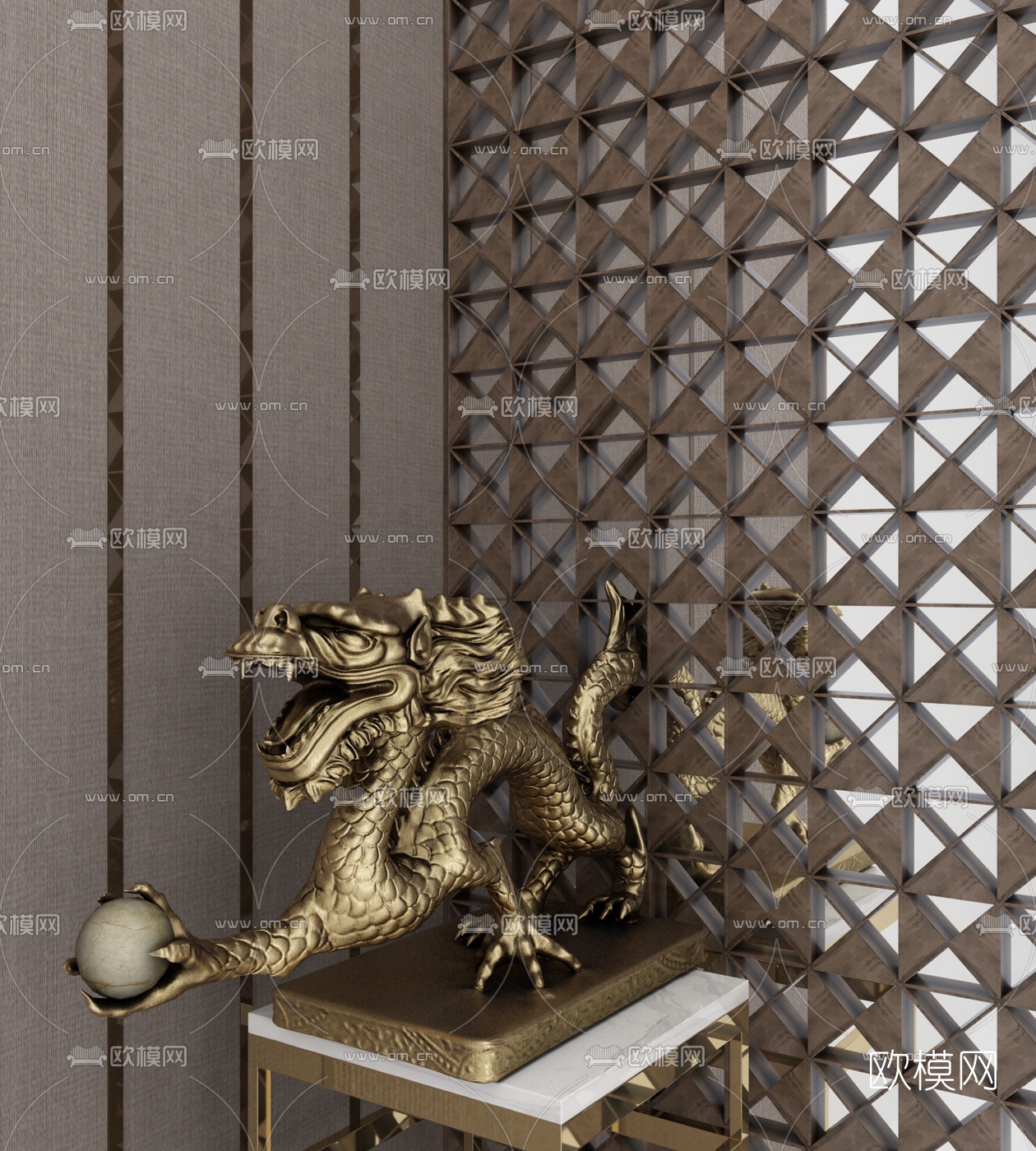 中式金属中国龙雕塑3d模型下载