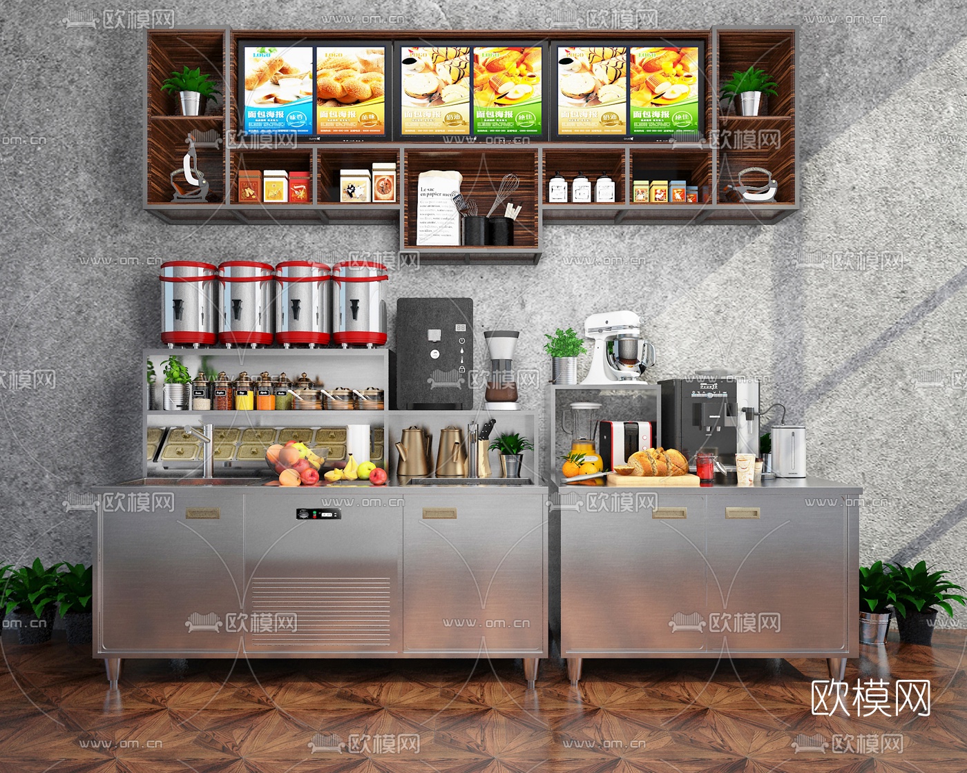 现代奶茶店水吧工作操作台3d模型