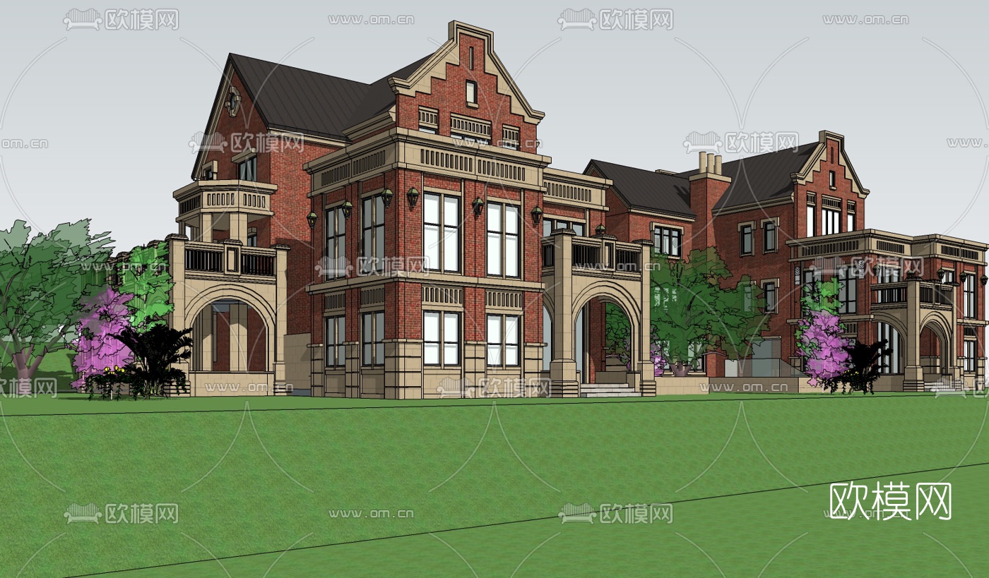 欧式独栋别墅su模型下载（渲染图1）