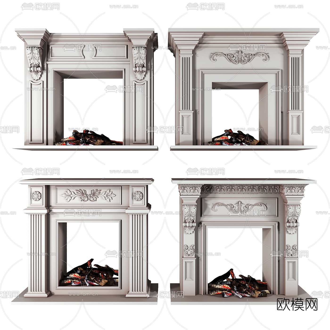 简欧壁炉3d模型下载