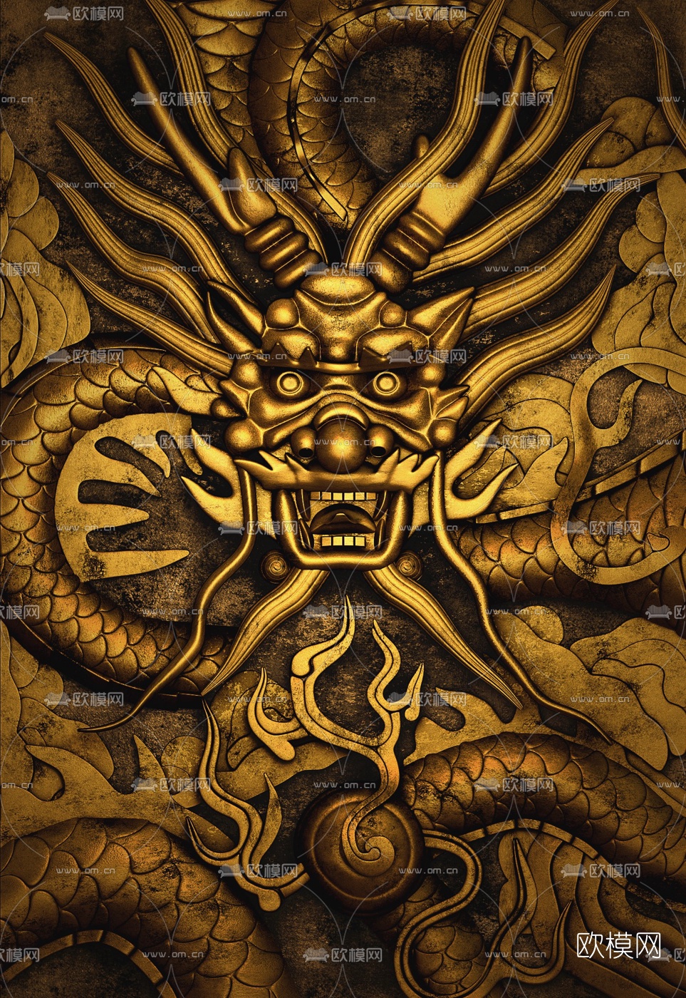 中式龙头浮雕3d模型