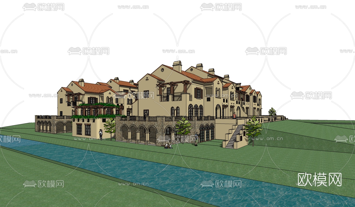 欧式连排别墅su模型下载（渲染图2）