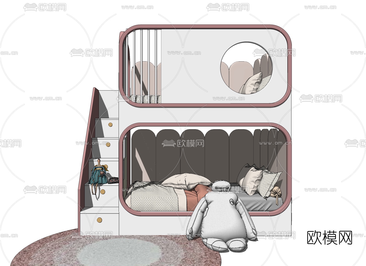北欧上下铺儿童床su模型下载