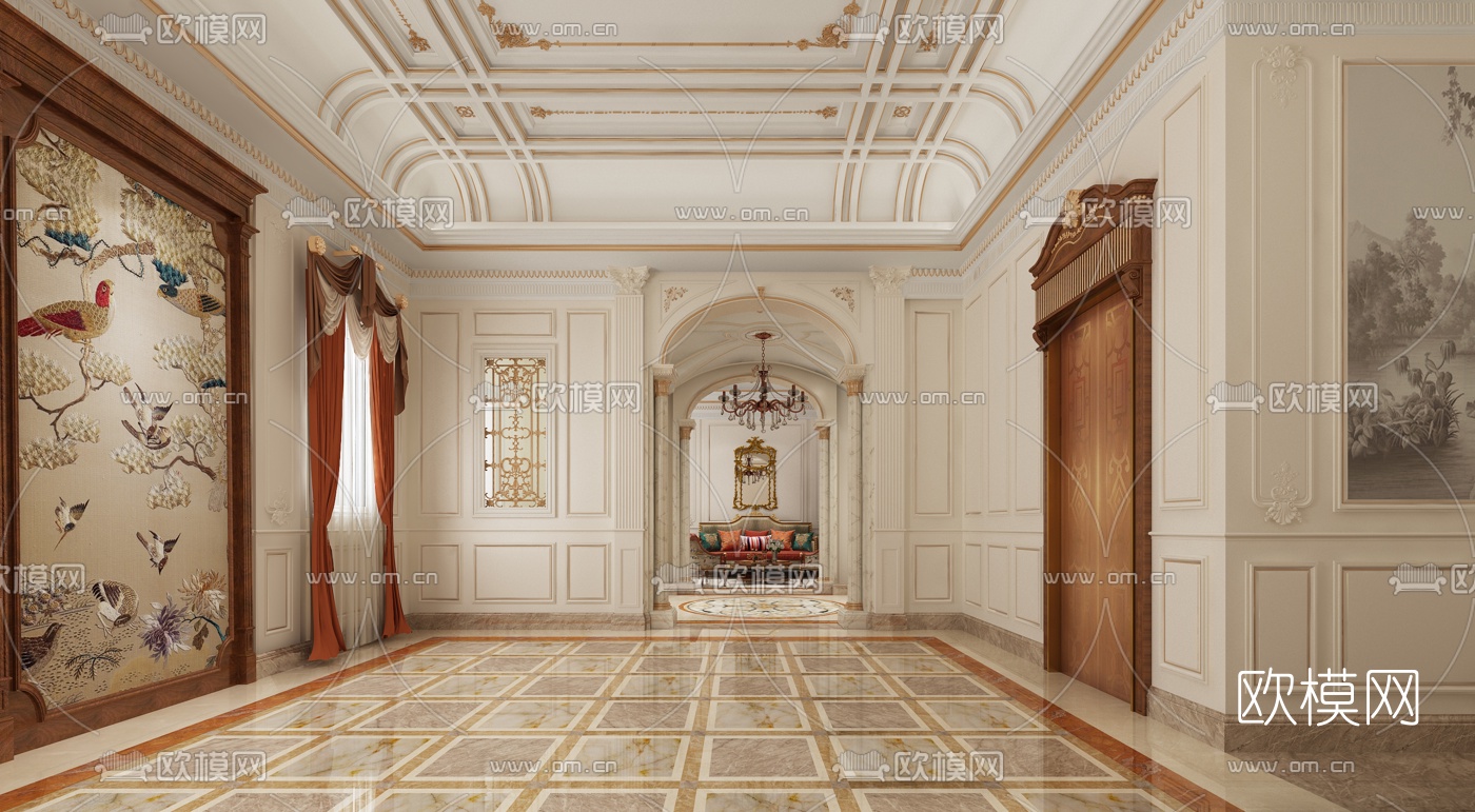 欧式别墅玄关过道3d模型下载