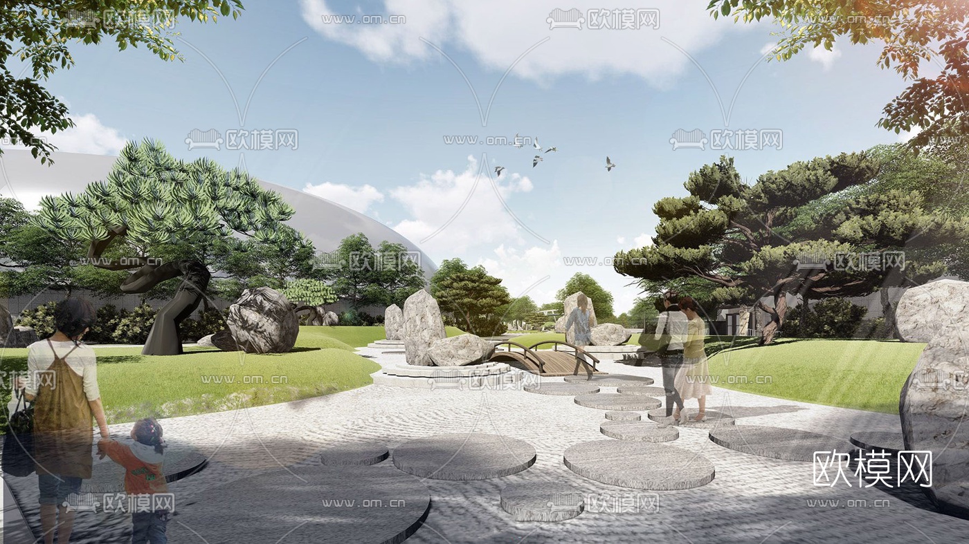 新中式园林景观3d模型下载