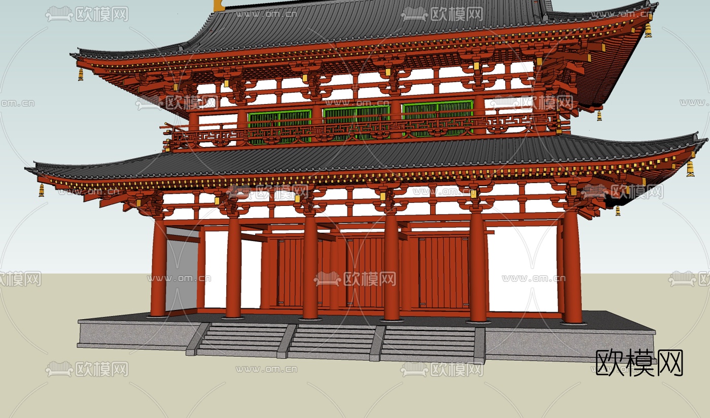 中式楼阁免费su模型下载