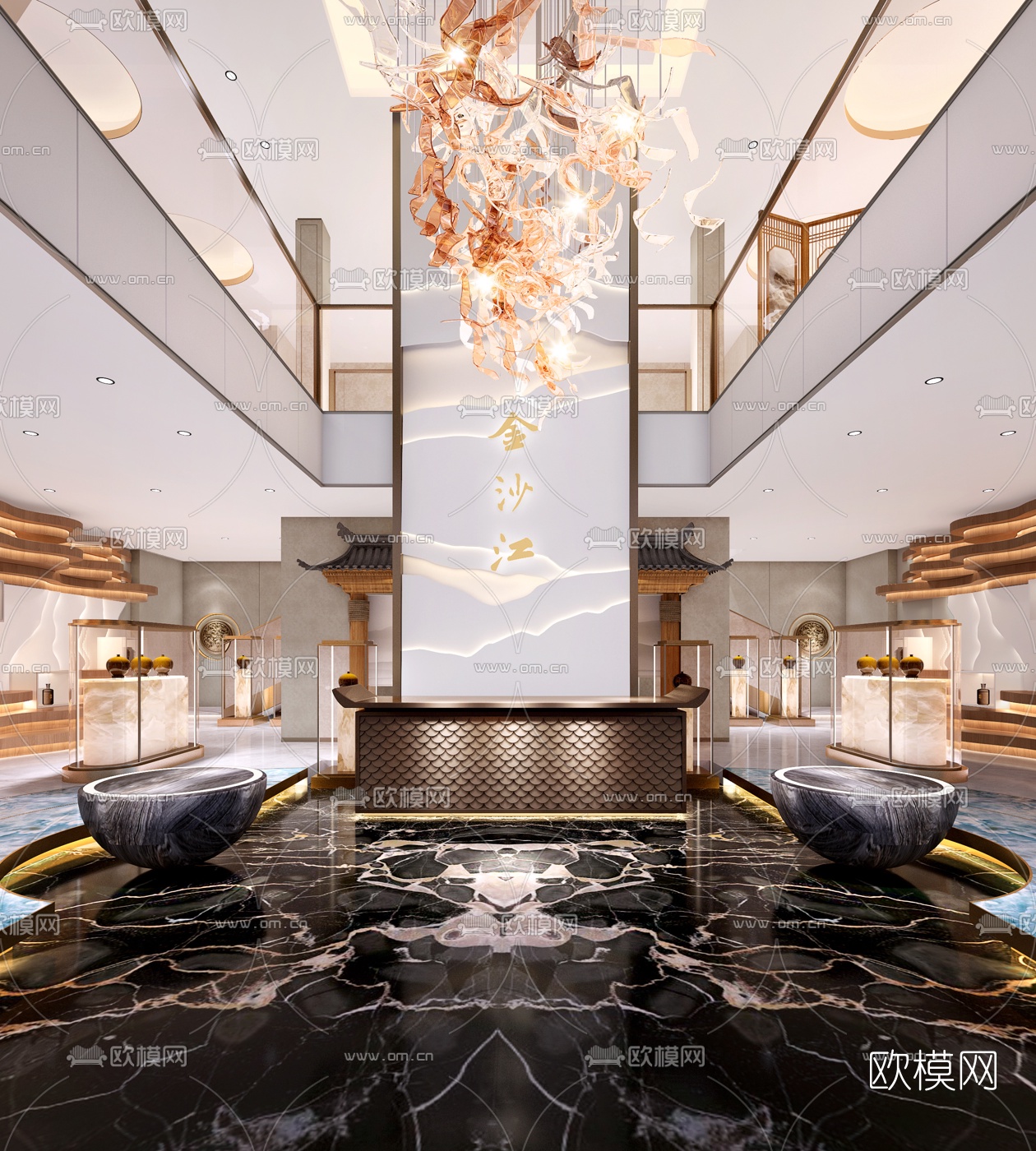 新中式茶楼3d模型下载（渲染图1）