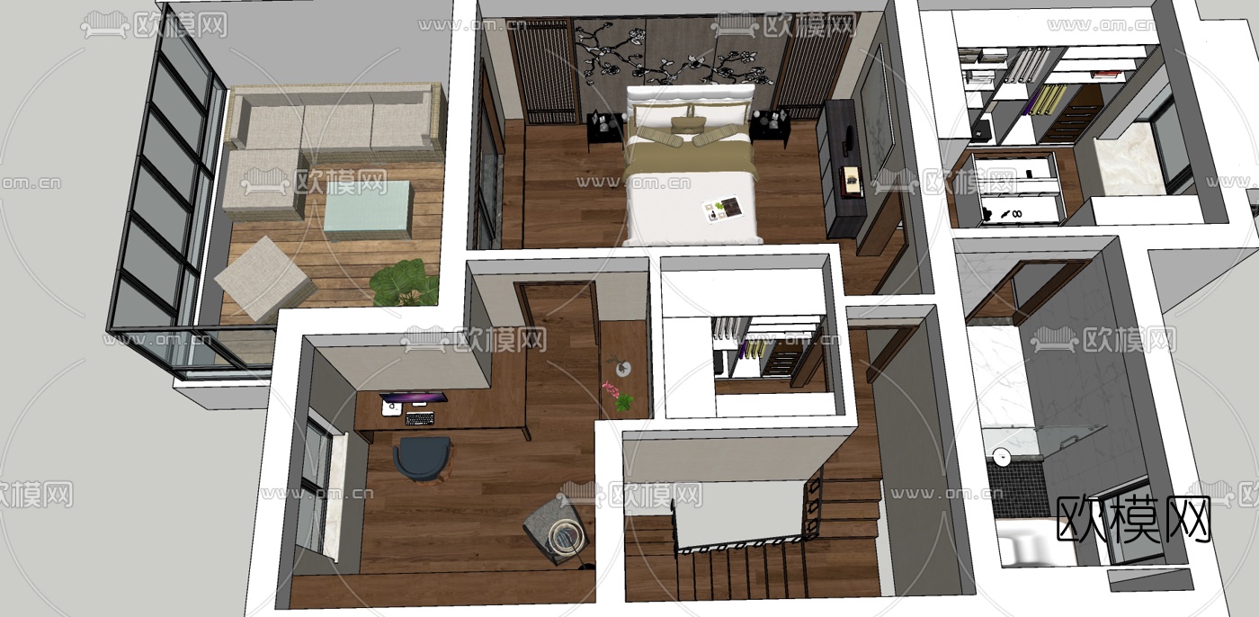 新中式客餐厅下载（渲染图2）