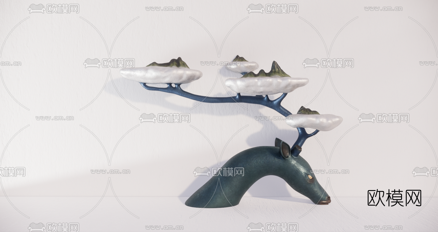 新中式装饰鹿头雕塑su模型下载