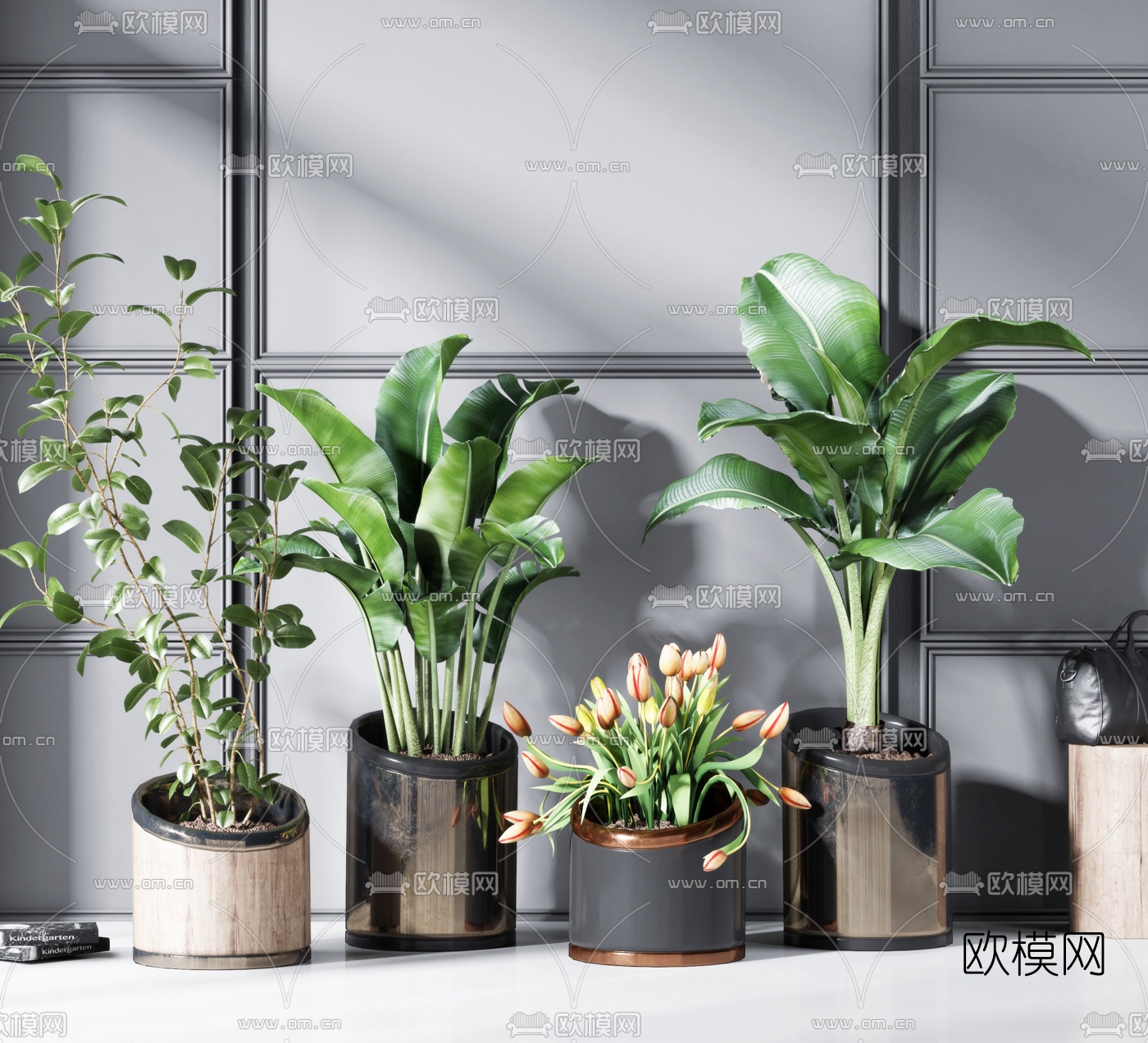 现代轻奢盆栽组合3d模型下载