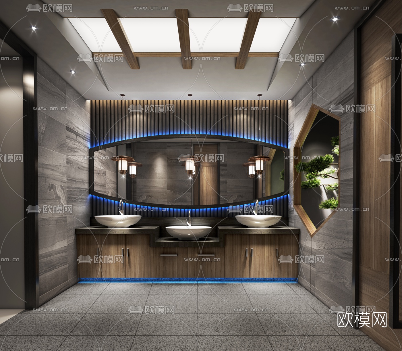 新中式酒店餐厅公用卫生间3d模型下载