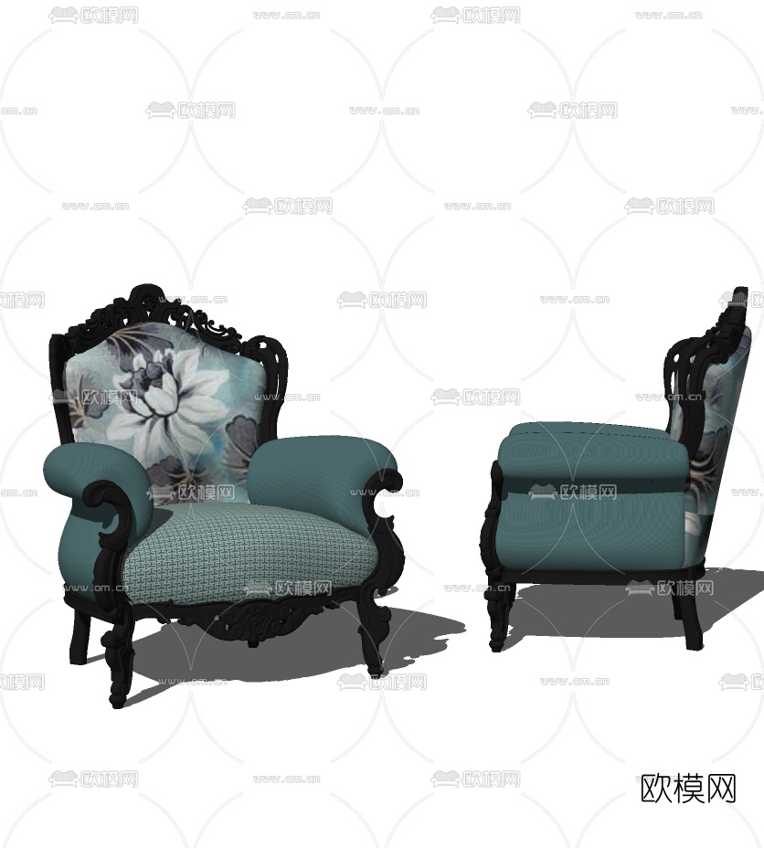 欧式布艺单人沙发免费su模型下载