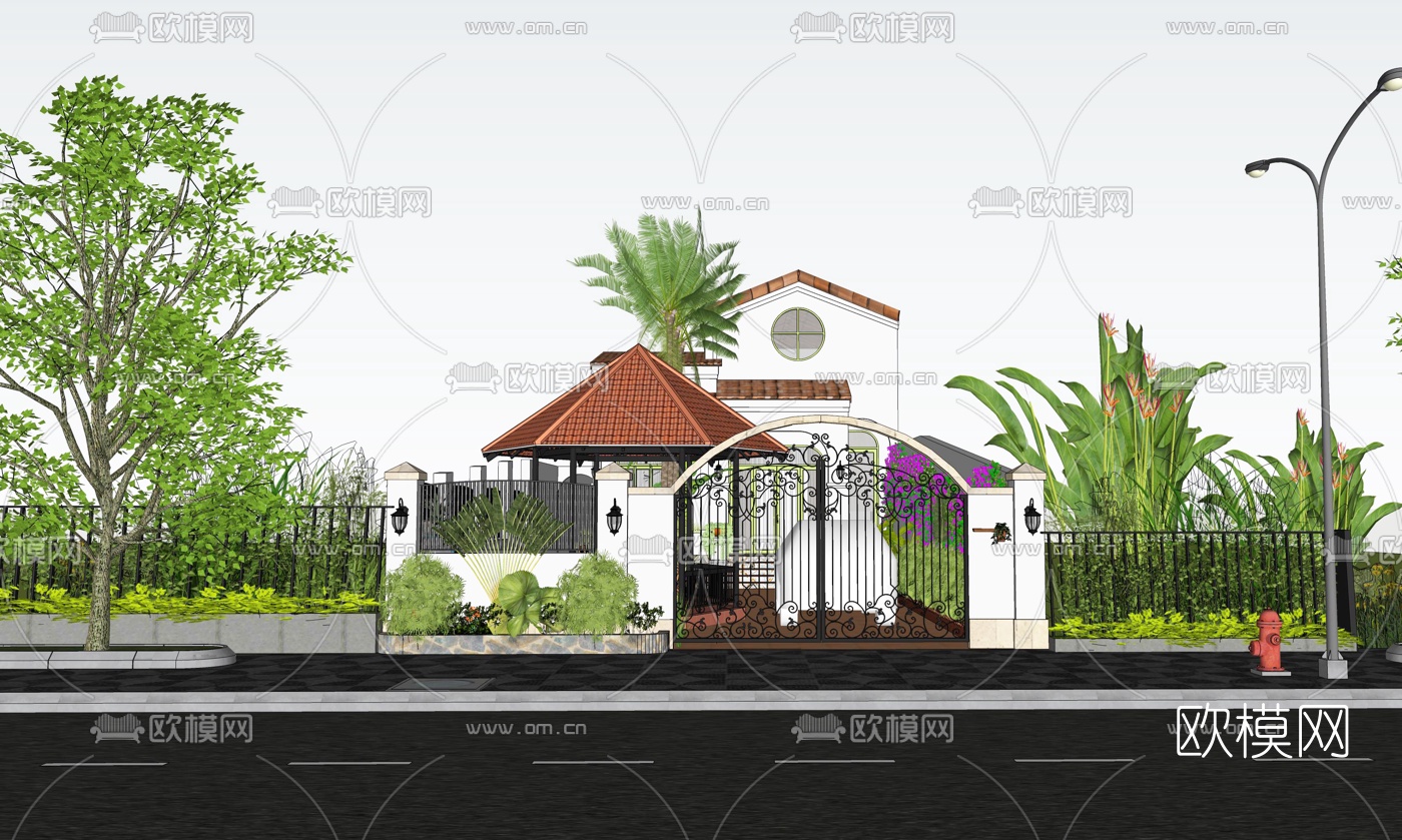 欧式独栋别墅su模型下载（渲染图2）