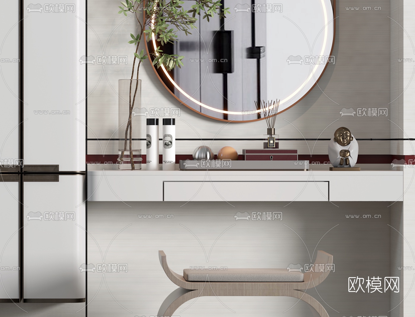 现代梳妆台3d模型下载（渲染图2）
