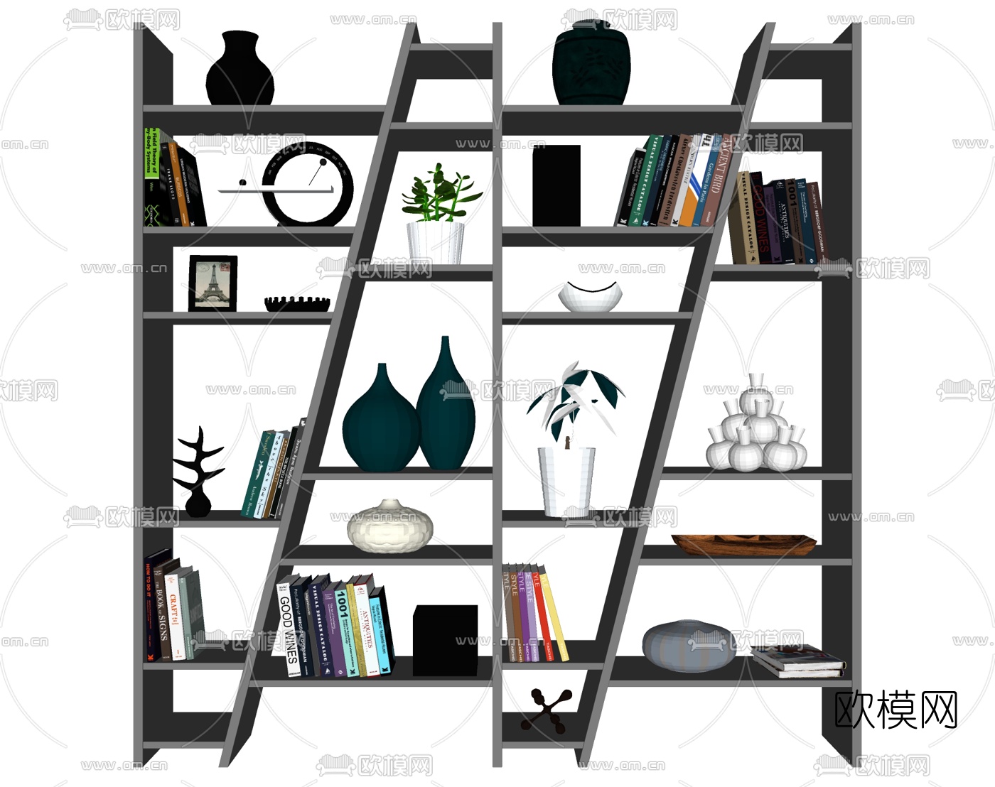 现代书架装饰架su模型下载
