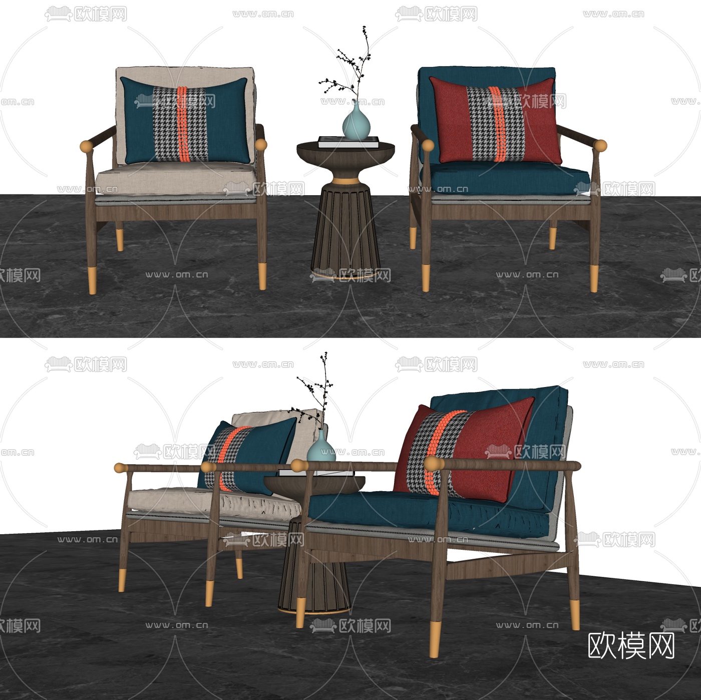 新中式实木休闲椅su模型下载（渲染图2）